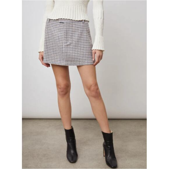 New RAILS Women's Lilac Navy Check Wool Blend Prim Mini Skirt Size 6 - Picture 1 of 9